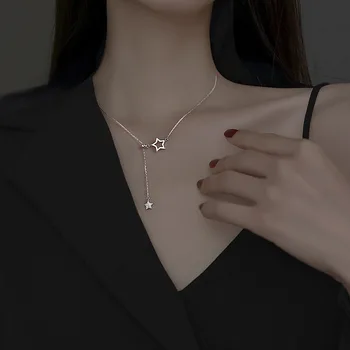 Ogrlica sa zvijezdom od srebra, jednostavno Luksuzni lanac s rol-bar, ženske, hoteli, Super Novo bilo koji otvoreni položaj ogrlice za žene, nakit