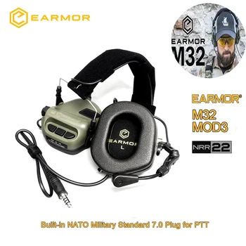 Headset Taktis EARMOR M32 MOD3 Penutup Telinga Berburu & Menembak Dengan Mikrofon Amplifikasi Suara Mendukung Komunikasi PZR