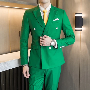 Muški komplet od 2 predmeta 10 boja (suit + hlače) Svečani komplet za vjenčanja i nastupa mladoženja na sceni, двубортный, Homme 6XL-M