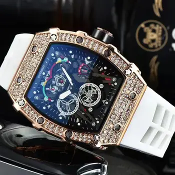 3-pinski dijamant automatski ručni satovi muški satovi luksuzni potpuno opremljenog kvarcni sat silikonski remen za sat dar Muški reloj