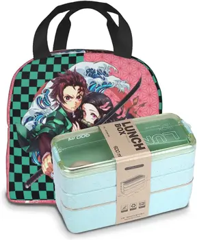 Set torbi za ланча u stilu anime, reusable torba za ланча, sa žlicom i vilicom za odrasle, žene, muškarce, prostor za piknik, uredski posao