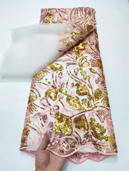 Nova Visokokvalitetna Zlatna francuska Čipka cvjetne čipke tkanina s 3D Boje i šljokice za večernje haljine, haljine, Afrička cvjetne čipke tkanina za šivanje vjenčanje