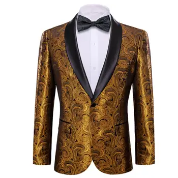 Raskošne kostime za muškarce, Zlatni Blazer s Paisley, Komplet s kravatom-leptir, Svakodnevne poslovne приталенная jakna, kaput, Vjenčanica za mladoženju Barry.Wang