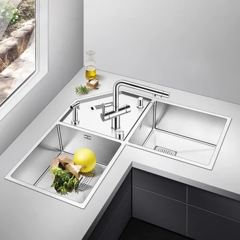 Umivaonik od nehrđajućeg čelika 304, sudoper za pranje ruku, umivaonik za povrće, Multifunkcionalni dizajn kutak suđe za kuhanje / s skup mješalice
