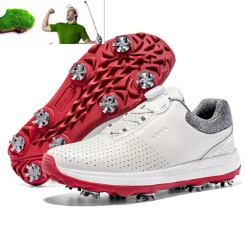 Cipele za golf, muška obuća, bijela vodootporne nježna koža od mikrovlakana, нескользящие udaljiti kopačke, Cipele za golf, Veličina 39-48