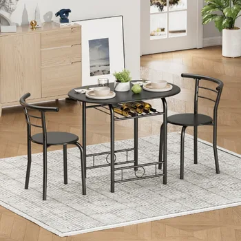 Pribor za setove Vineego, 3 predmeta, Blagovaona set za 2 osobe, Mali kuhinjski stol za doručak, Kompaktni Drvene stolice i Stol postavljen