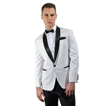 Bijeli kaput na 1 preklopni, Crni šal s lapels, Muška odijela za vjenčanje, 2 kom. (jakna + hlače + kravata), plesna odijelo Mladoženje, приталенный sportska jakna, hlače