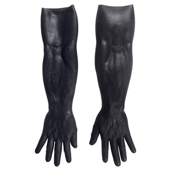 Individualne rukavice od umjetne kože tamne nijanse s мускулистыми rukama, Realno, Gospodo silikonski rukav za ruke na Noć vještica