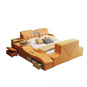 MINGDIBAO Ultimate Bed - Tech je Pametna noćenje od prave kože, Višenamjenski okvir kreveta, Masaža, Zvučnik, pročišćivač zraka i sef