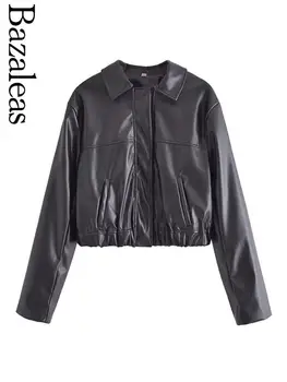 2023 bazaleas store traf Vintage jakna od umjetne kože, kaput od umjetne kože, slobodan kaput na zatvarač, jaknu, službena ženska odjeća