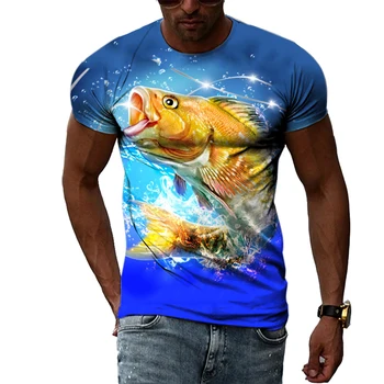 Novi trendi majica s uzorkom ribolov s 3D ispis za muškarce, ljetna casual majica s osobnim ukusom, ulica majica u stilu hip-hop Harajuku