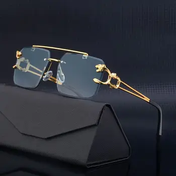 UV400 Metalne Naočale bez okvira nijanse Sunčane naočale u stilu Steampunk, ukras u obliku Gepard, sunčane naočale rimless