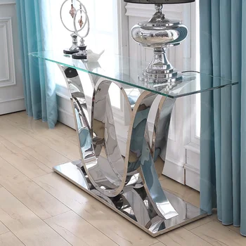 Set namještaja za dnevni boravak od nehrđajućeg čelika sa staklenim stolom vrh, metalni konzolni stol