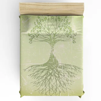 Lišće stabala, otrcana retro-zeleni Dekor prirode, posteljina, Elastična krevetu madrac gornji dio, Osnovna Bračni krevet, krevet sheet (bez jastuk pokriva)