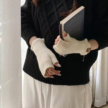 Vunene rukavice na полпальца ženske zimske obložen toplim od rošenja pleteni rukava sa zaslonom osjetljivim na dodir za studente koji pišu tople rukavice