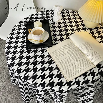 Stolnjak za čaj stol, vintage crno-bijela šahovska ploča, pokrivač stolnjak za okrugli stol