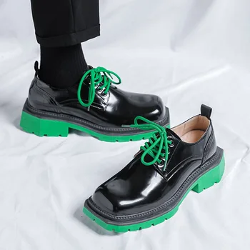 Muška kožna obuća s trga vrhom, uličnu odjeću zelene cipele, funky business casual vintage cipele u stilu derbi, gospodo modeliranje cipele za vjenčanje zurke