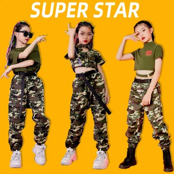 Nova odjeća za djevojke u stilu hip-hop, Камуфляжный odijelo kratkih rukava, hlače u stilu hip-hop, Ulični ples odjeća za dječake, vojni poligon odjeća za kamp BL4410