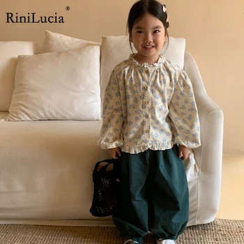 RiniLucia/ Slatka odjeća za djevojčice, Kompleti odjeće za djevojčice, Jesen i proljeće košulja s dugim rukavima i cvjetni uzorak + Free hlače-svjetiljke, 2 predmeta za djevojčice