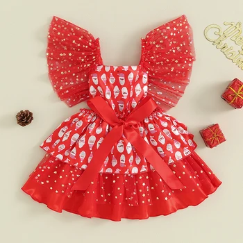 Citgeett/ Ljetno Božićna haljina Princeze za djevojčice, тюлевое haljinu s po cijeloj površini Djeda Mraza i zvijezde, Božićno odijevanje