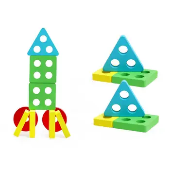 Izdržljiva glatki drveni blokovi, edukativne drvene igračke za sortiranje i slaganje zabavne razvojne puzzle za djecu za djecu predškolske dobi
