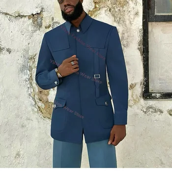 Jedinstveni dizajn, Safari Odijelo, Plava jakna Norfolk, sportska jakna za gađanje Caoth, Hlače, Podesivi Mali Rever, muška Socijalna odjeća 2 kom.
