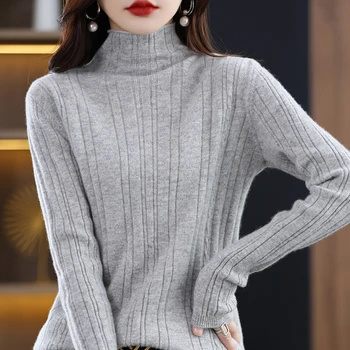 100% Vuneni Džemper, ženski jesensko-zimskom облегающий pulover s visokim горловиной, Temperamentna pulover s obloge