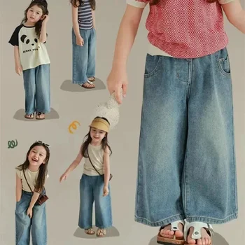 Hlače za djevojčice, besplatne hlače s elastičnim pojasom s više džepova, Široke hlače, Ljetna novost 2023 godine, dječja odjeća