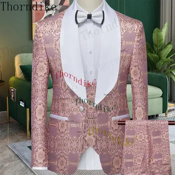 Торндайк 2023, Nova Moda, Vjenčanje Tuxedos visoke klase na jedan preklopni, Muška Odijela za Mladoženju, Službeni set od 3 komada (jakna + hlače + prsluk).