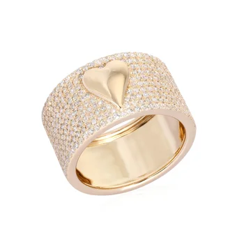 Zlatne boje s Ugraviran u obliku srca, Široko Prsten s mikro-Obložene kubni cirkonij CZ, Zaručnički prsten Za žene