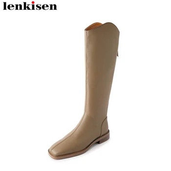 Lenkisen/ 2024 godine Tople zimske čizme za jahanje od kravlja koža s trga vrhom na niskim petama Vintage model za modnu pistu, Uredski ženske večernje Čizme do kukova