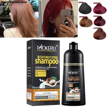 500 ml šampon-boje za kosu Prirodni organski эссенция kokosovo ulje Crna boja kose, Šampon, Pokriva Sijede kose Trajno