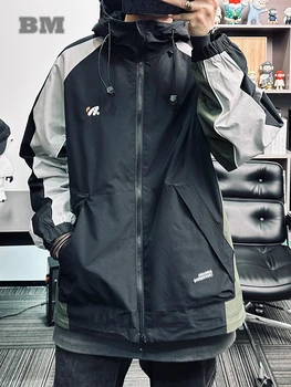 Američka Ulica Kontrast jakna s kapuljačom u Patchwork stilu za muškarce, Korejski Vanjska Odjeća, Tanka Majica, Slobodna Ветровка za muškarce