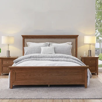 Američka Laka Luksuzna Mekani krevet za 2 osobe, Stabilan stan, Drveni okvir kreveta Veličine 