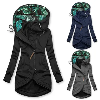 Ženska monotono jakna s kapuljačom, kaput srednje duljine s po cijeloj površini, Moda zima topla odjeća, kardigan, vrhovima