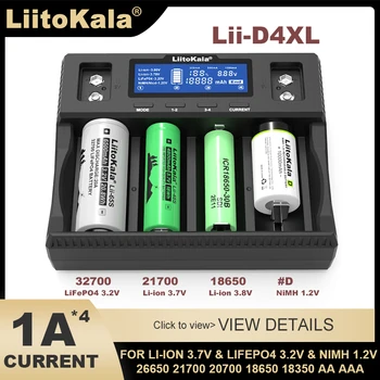 Punjač Liitokala Lii-D4XL za akumulatora, 3,7 U 18650 18350 18500 21700 26650 1,2 AA D AAA NiMH 3,2 U 32700 Punjač LiFePO4