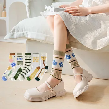 Držači čarapa u Japanskom stilu s cvjetnog vezom u stilu Харадзюку, Berba elastične Duge čarape, Ljetni ultra tanke svilene čarape od prozirnog stakla
