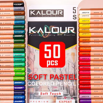 Premium 50 kom., set olovaka pastelni boje, Drveni koža, Olovke pastelni boje, Set kistova za crtanje skica za umjetnika