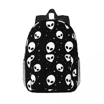 Običaj crno-bijeli ruksak s uzorkom инопланетянина NLO za muškarce i žene, osnovna torba za knjige za školu, torbe za fakultet
