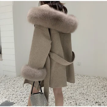 2023 Ženski zimski vuneni kaput S odvojivim меховым ovratnikom i manžetama, popularni zamjenjive kape i-uvezivanje