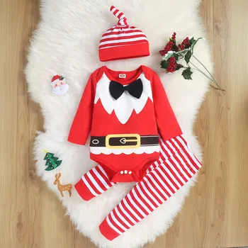 Moj Prvi Božić Dijete, Božić Djeda Mraza Odjeću, Odjeća Je Crvena Ромпер+Hlače+Šešir Novu Godinu Odijelo Na Pruge Dječji Kompleti Odjeće 