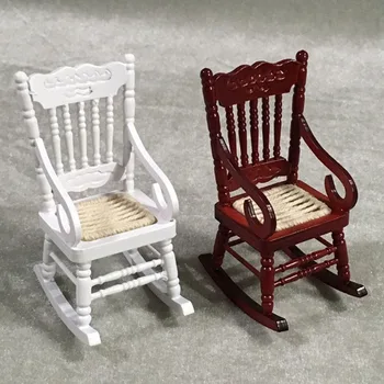 Kuća lutaka 1/12, Mali drveni stolac za ljuljanje, Simulacijski model namještaj, igračke za mini-nakit, pribor za dollhouse