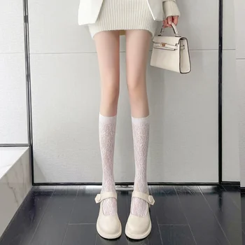 Ženske Seksi Mrežaste Čarape s cvjetnim ispis, Golfs do koljena, Meke najlonske Mrežaste elastične modne Čarape s dugim Штанинами, Dizajnerske Prozirne čarape