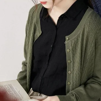 M138 100% Pamuk Umjetnička pamučnim lanena košulja Ženska Novi top Design Sense Нишевая Slobodna košulja, dugi rukav