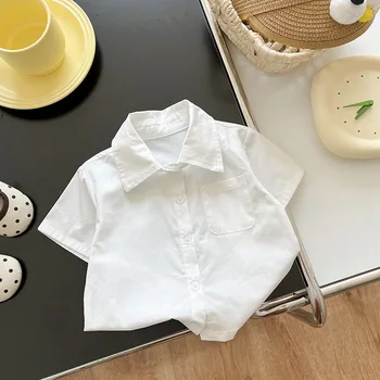 Dječje monotono košulja 2023 godine, Ljetna Bijela хлопковая tanka košulja za dječake i djevojčice kratkih rukava, Novi modni svakodnevni jednostavna košulja