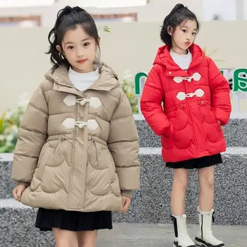 Novost zime 2023, pamučne kapute za djevojčice, korejski izdanje, dječje zimska jakna na утолщенном пуху srednje duljine s kapuljačom