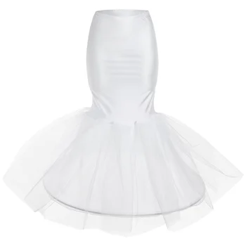 Suknja s folijom u obliku ribljeg repa, Bijela Donja suknja Dužine do poda, Krinolina za Djeveruša haljina Vjenčanja-cijev u obliku Sirena