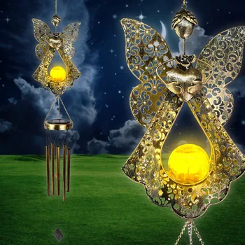 Kovana trodijelna iron šuplje led svjetiljka, vodootporan Solarni, Lunarni, vjetar zvona, travnjak lampe