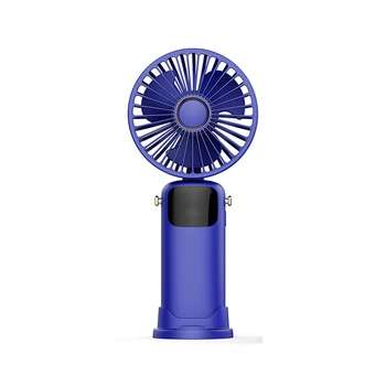 Godišnji Ručni ventilator 3000 mah, Prijenosni Sklopivi Fan, USB punjenje, ventilator velike snage Vjetra S led zaslonom za studente plave boje