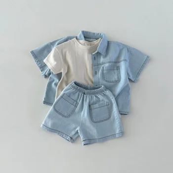 6856, Korejski Kit dječje odjeće, 2023, Godina Novi Traper odijelo za dječaka, Majica s kratkim rukavima + Kratke hlače, Casual kostim iz dva predmeta za djevojčice